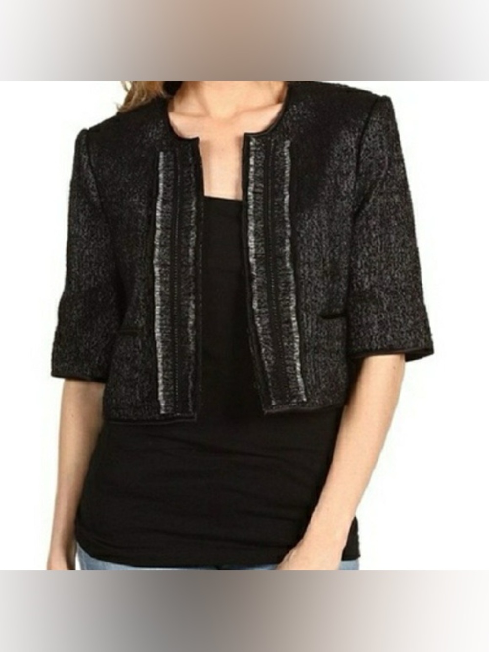 BCBG MAXAZRIA Campbell women’s black textured crop jacket/blazer XXS